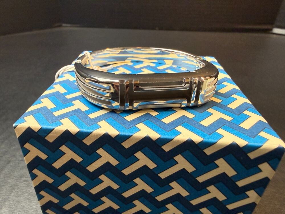Tory Burch Fitbit SilverTone Metal Hinged Bracelet Steel Fit Bit Bangle